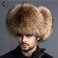 NEW Natural Color Fur Hat Siberian Style Fur Hat Raccoon Full Ushanka Hat for middle-aged cotton cap Lei Feng hat