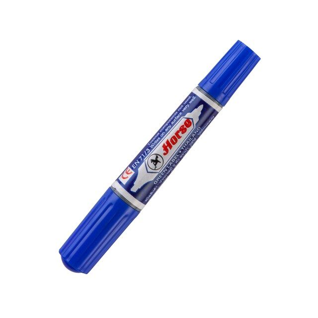 ปากกาเคมีม้า2หัว-12ด้าม-มีสีน้ำเงิน-ดำ-แดง-เขียว