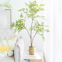 4.3FT Large Artificial Nandina Plants Fake Bamboo Tree Branch Plastic Palm Leaves Tall Green Plants For Home Garden Shop Decor