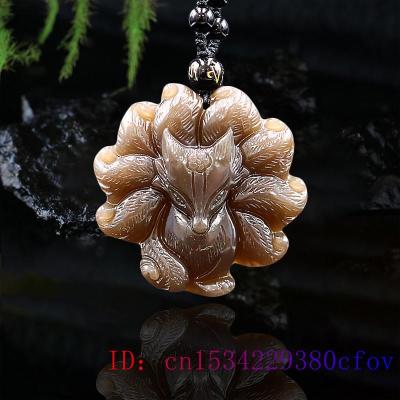 Brown Jade Nine Tailed Fox Pendant Amulet Carved Jadeite Natural Women Chinese Gifts Charm Necklace Jewelry Fashion Gemstone