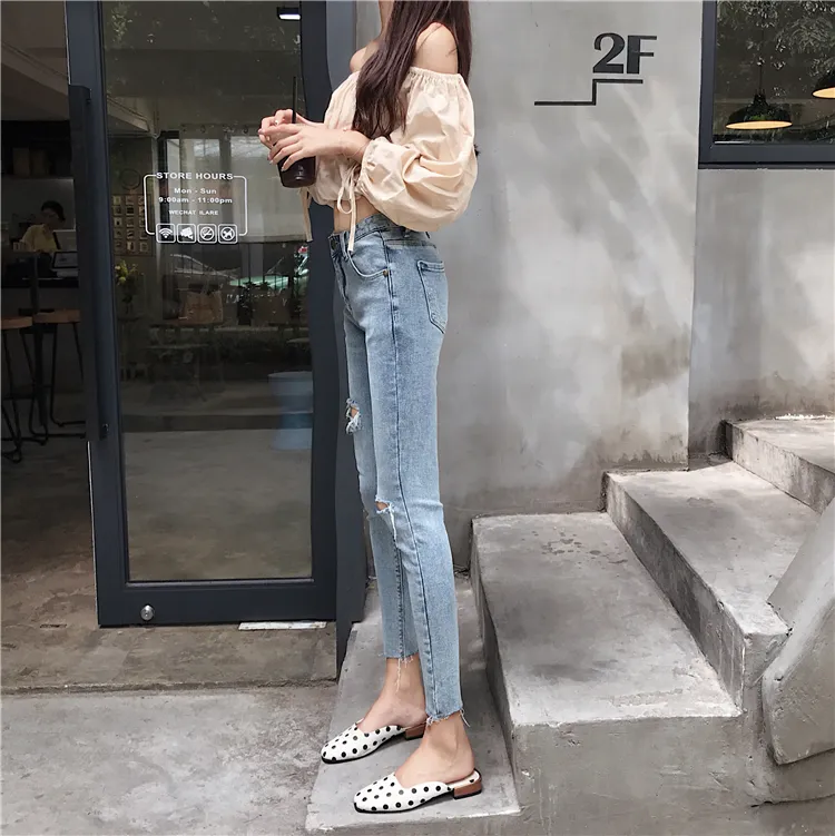 Celeb Shijia Vintage Blue Streetwear Jeans for Women Asymmetry High Waisted Chic Straight Pants Denim Korean