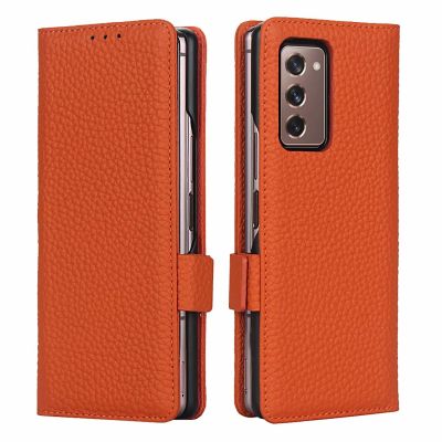 For Samsung Galaxy Z Fold 2 5G Cover Classic Lychee Pattern Genuine Leather Magnetic Buckle Flip Phone Case Z Fold 2 5G