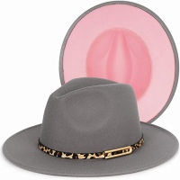 สีเทาสีชมพูเย็บปะติดปะต่อกันผู้หญิงขนสัตว์รู้สึก Fedora ที่เรียบง่าย U nisex ผ้าฝ้ายโพลีเอสเตอร์ปีกกว้างผู้ชาย Fedora หมวกปานามา