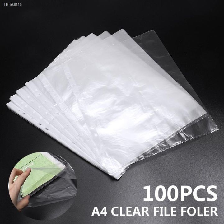 100pcs-a4-clear-file-fodler-folder-bags-plastic-transparent-punched-pocket-folders-filing-sleeves-document-sheet-folder-bag
