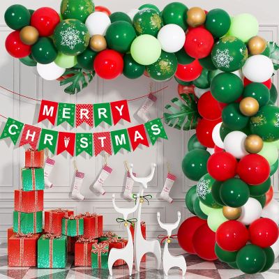 102pcs/set Christmas Balloon Green Red White Round Latex Ballon with Christmas Flag Arch Kit for Christmas Party Decoration 2022