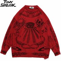 2022 Hip Hop ถักเสื้อกันหนาว Streetwear Rose Eye Scorpion พิมพ์ Ripped Pullover ผู้ชาย Harajuku ผ้าฝ้ายสบายๆฤดูใบไม้ร่วงเสื้อกันหนาว Skull