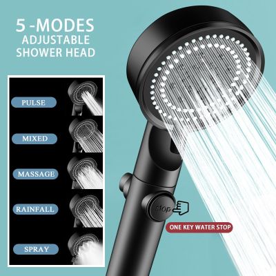 Zhangji ABS New Black Massage Rainfall Shower Head 5 Modes Adjustable Set Holder High Preassure for Bathroom Accessaries Showerheads