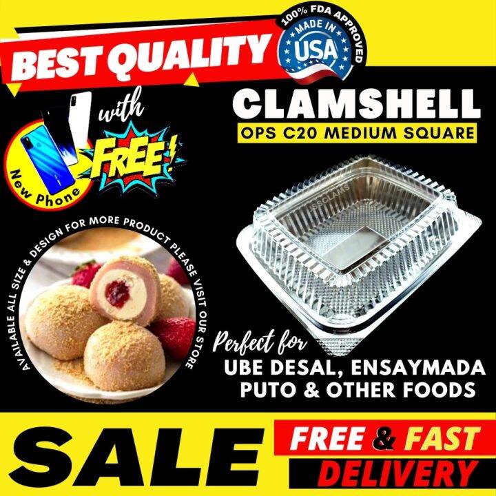【COD】 [50 PCS] ClamshellOPS C20 Ensaymada Square Medium Size Clamshell