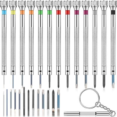 13 Pieces Mini Precision Watch Screwdriver Jeweler Watch Screwdriver Set 0.6-2.0 mm with 13 Extra Replace Blades