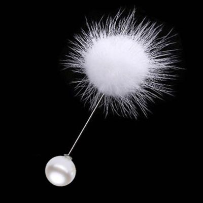 Women Plush Hair Ball Fashion Cute Pins Brooches Pearl Brooch Imitation Pearl Long Needle Brooches Cardigan Sweater Jewelry Adhesives Tape