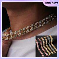 BETTERFORM ผู้หญิงผู้ชาย หรูหรา เงางาม เพชร ฮิพฮอพ ฝัง Rhinestone ลิงค์เชน สร้อยคอ