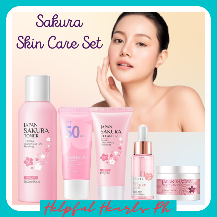 Sakura Skin Care Set [Cleanser + Toner + Cream + Serum + Sunscreen