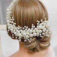 【YF】 Fashion Bride Large Pearls Wedding Headband Silver Bridal HairPiece Hair Accessorie Jewelry for Women and Girls