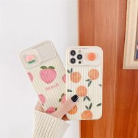 【Great. Cell phone case】การ์ตูนน่ารัก3D สีส้มพีชกดดึงกล้องเลนส์คุ้มครองกรณีโทรศัพท์อ่อนสำหรับ Iphone 12 Pro Max 11 X XS XR 7 8บวกปก