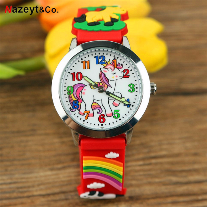 2021kids-cartoon-quartz-watch-kids-cute-animal-unicorn-3d-silica-gel-luminous-pointer-wrist-watch