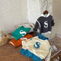 Kids Boys Hooded Sweatershirt Contrast Color Letter Embroidery Loose Casual Pullover Hoodies 1-5Y เด็กเสื้ออเนกประสงค์