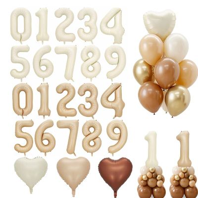 32inch Milk White Caramel Digital Aluminum Foil Balloon Retro Latex Balloon Wedding Kid Birthday Party Decorative Helium Ballon Adhesives Tape