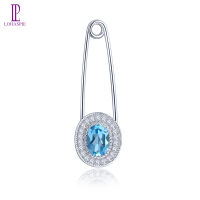 Lohaspie Jewelry Real Natural 0.9 Carats Oval Blue Topaz Brooch Silver 925 Original Design Simple Korean Style Jewelry Birthday Gift for Women