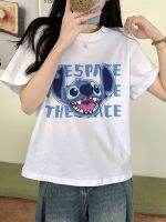 Turn up（พร้อมส่งจากกทม มาถึงใน 3วัน）Womens cartoon Stitch printed cotton short sleeved T-shirt 100% T0558