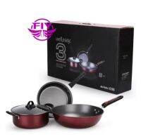 ?ชุดหม้อ​ ? Non-stick 3 ใบ พร้อมฝาแก้ว หม้อนอนสติก ขนาด 24ซม.2ใบ 30ซม.1ใบ พร้อมส่ง รุ่น  Well3 ชุดกระทะ ทำอาหาร เครื่องครัว