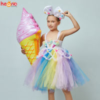 2021Candy Girls Kids Ice Cream Tutu Dress with Bows Children Birthday Cake Smash Photo Food Costume Girls Dance Pageant Gown Dress