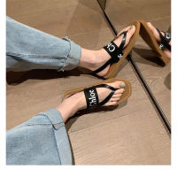 2022 CHLOÉˉopen toe new square toe sandals womens all-match genuine leather flip-flops beach flip-flops flat shoes