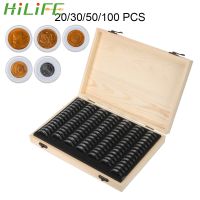 ✉☜ HILIFE Coin Storage Box With Adjustment Pad 20/30/50/100PCS Adjustable Wooden Commemorative Coin Collection Case Holder Capsules