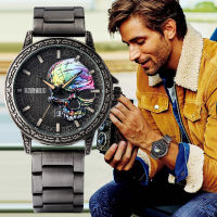 Men Steel Belt Retro Relief Color Skull Watch Business Quartz Watches with Calendar Valentines Day Gift for Boyfriend Husband