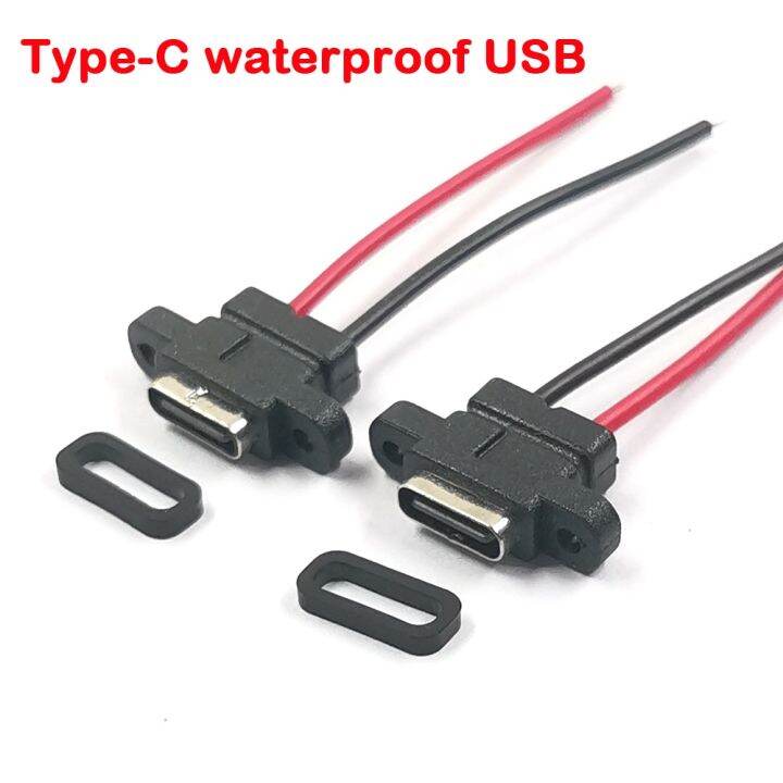 TYPE C 2 Pin Waterproof Female USB C Socket Port With Screw Hole Fast Charge Charging Interface
