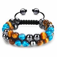 Triple Protection Bracelet Crystal Tiger Eye Stone Hematite and Black Obsidian Natural Stone Beads 8mm Bracelets for Men Women