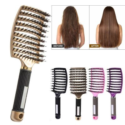 【CC】 Boar Bristle Hair Scalp Massage Comb for Anti-Static Hairbrush Hairdressing Styling Curved Vented Design