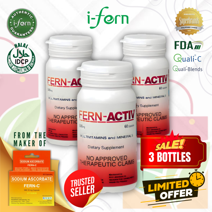 3 Bottles of FERN Activ 60 capsules Multi-Vitamins and MInerals for ...