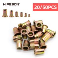 HIFESON 20/50pcs M3 M4 M5 M6 M8 M10 M12 Rivets Nuts Flat Head Threaded Insert Nut for Riveter Nut Gun Zinc Plated Carbon Steel