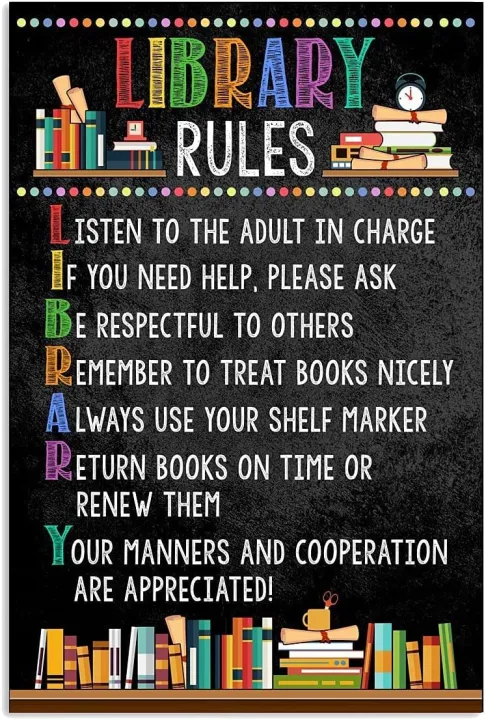 Library Rules Poster/ Canvas Full Sizes Wall Art For Classroom Back To ...