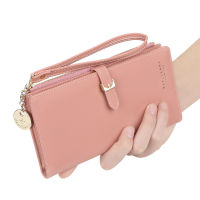 Long Women Wallets Solid Color Multifunction Coin Purses Female Zipper Hasp Wristband Phone Pocket Card Holder Money Clip