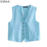 Willshela ผู้หญิงแฟชั่นสีขาวเดี่ยว V คอเสื้อแขนกุดหญิง Chic Office Lady Casual Vest Outfits