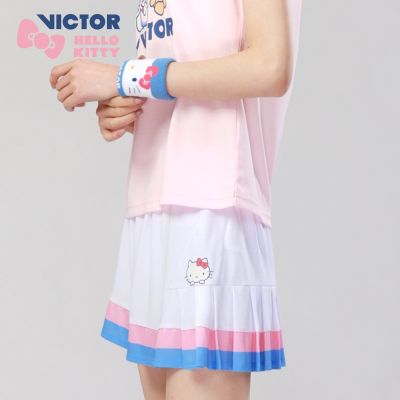 Victor เสื้อกระโปรงแบดมินตันเฮลโลคิตตี้ชัยชนะของแท้น่ารักเด็กผู้หญิงกระโปรงสั้นแฟชั่นแขนสั้น