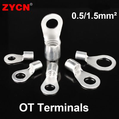 100PCS Cable Wire Connector Crimp OT 0.5/1-4 1.5-6 Non-Insulated Ring O-Type Tin-Plated Brass Terminals Assortment Cold Pressed Electrical Connectors