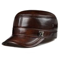 2023 New Men Spring/Winter Genuine Leather Black/Brown Flat Baseball Caps Male 54-62 cm Customized Size Outdoor Snapback Golf Ha