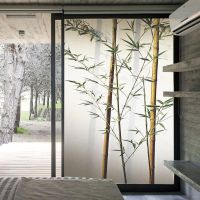 Window Film Privacy Green Bamboo  Non Adhesive Glass Sticker Sun Protection Heat Control  Window Coverings for Homedecor Window Sticker and Films