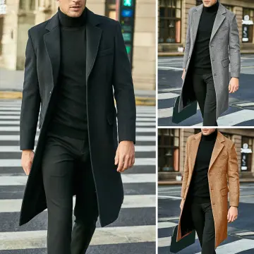 Mens Winter Warm Wool Coat Lapel Trench Outwear Overcoat Long Jacket Solid  British Slim Fit Peacoat - Walmart.com