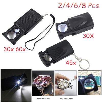 30X 45X 60X Pull Jewelry Magnifier Magnifying Glass Mini Pocket Hand Loupe with LED Optical Glass Lens Battery Powered Magnifier