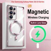 สำหรับ Samsung Galaxy Note 20 Ultra 5G 10 Plus + เคสโทรศัพท์ชุบกันกระแทกนุ่มหรูหรา Magsafe แม่เหล็กไร้สายชาร์จซิลิโคนโปร่งใสป้องกันเลนส์กล้อง