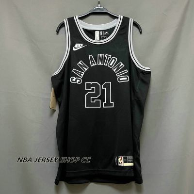 ใหม่ ของแท้ NBA San Antonio Spurs ปี 2022-23 สําหรับผู้ชาย #21 เสื้อกีฬาแขนสั้น ลายทีม Tim Duncan Classic Edition สีดํา