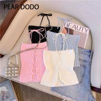 PEAR DODO เสื้อกล้ามบราแบบสั้นผู้หญิงถักแบบเกาหลี