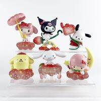 6ชิ้นชุดการ์ตูนสตรอเบอร์รี่ชุด Cinnamoroll Pachacco หุ่นของเล่น Kuromi Melody ตกแต่งตุ๊กตาโมเดลสำหรับของขวัญเซอร์ไพรซ์