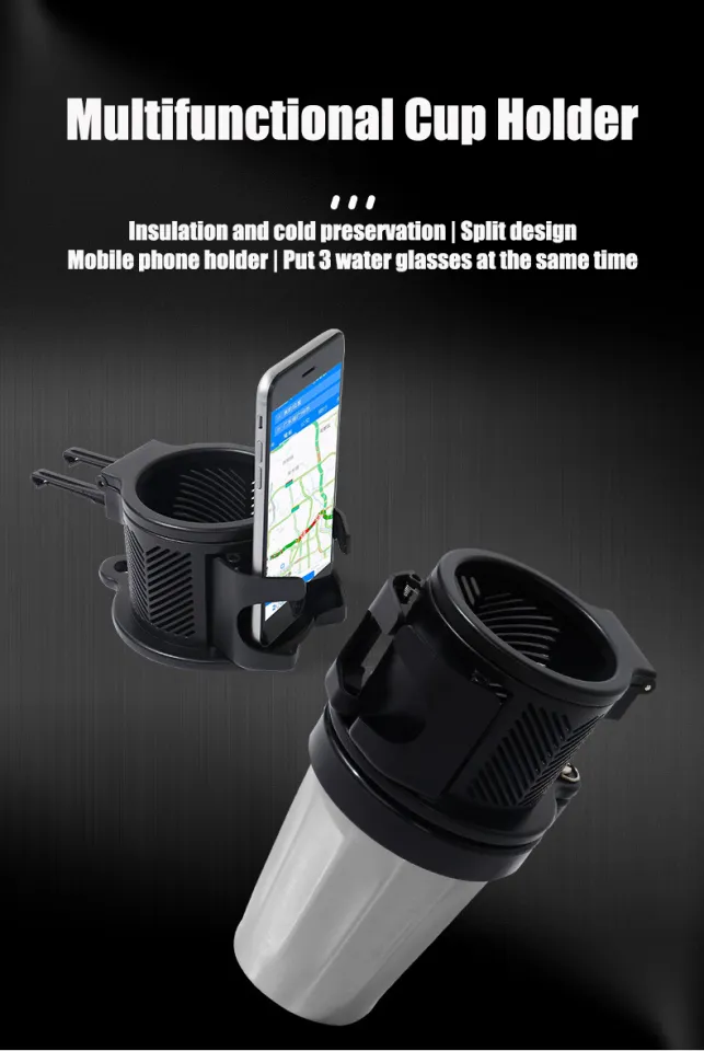 2 in 1 Multifunctional Car Cup Holder and 2 Piece Car Cup Holder Coaster, Vehicle  Mounted Water Cup Drink Holder Universal Car Cup Holder Extendable Adapter  with 360 Degree Rotatable Base (Black)