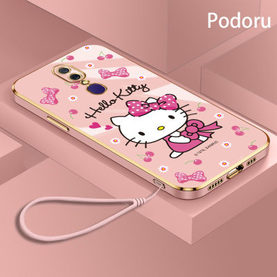 เคส OPPO F11 A9X A9เรียบง่ายสุดหรูชุบทองเคสโทรศัพท์ Hello Kitty เคสซิลิโคนแบบ TPU นิ่ม