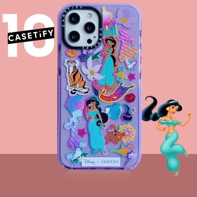 Hot Sales! Disney [เคสไอโฟน Casetify] การ์ตูนจัสมินเจ้าหญิงเคสใส Apple iPhone 7 8 Plus 7  8  X XS XR 11 13Pro 12 13 Pro 12Pro Max XSMax SE 2020 Tide Brand Fluorescence สติ๊กเกอร์สีม่วง Impact Soft ซิลิโคน TPU Case Cover