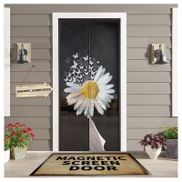 【LZ】 White Daisy Butterfly Flower Black Magnetic Screen Door Curtain Living Room Bedroom Kitchen Anti-mosquito Window Screen